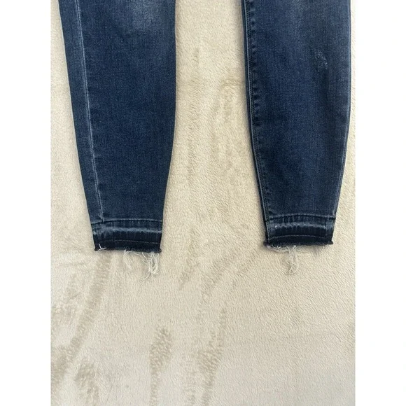 Spanx Jean-ish Ankle Leggings Dark Wash Distressed Raw Hem Skinny Jeans Small - Picture 3 of 9